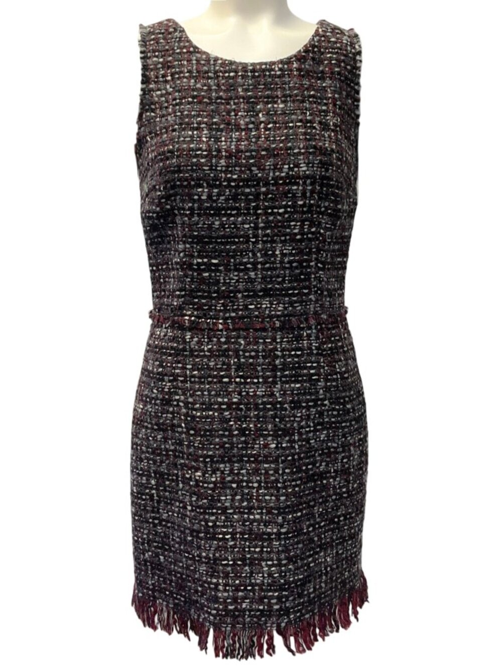 Dolce & Gabbana Burgundy / Grey Tweed Sleeveless Dress